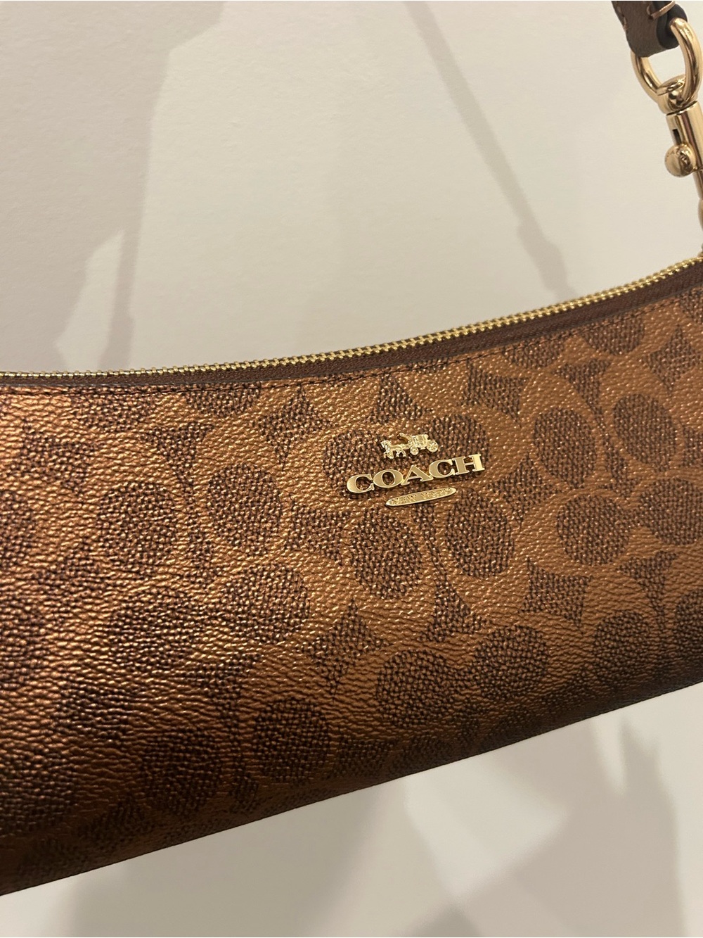 COACH Charlotte Gold/Bronze Signature Canvas Shoulder Bag - Picture 2 of 7